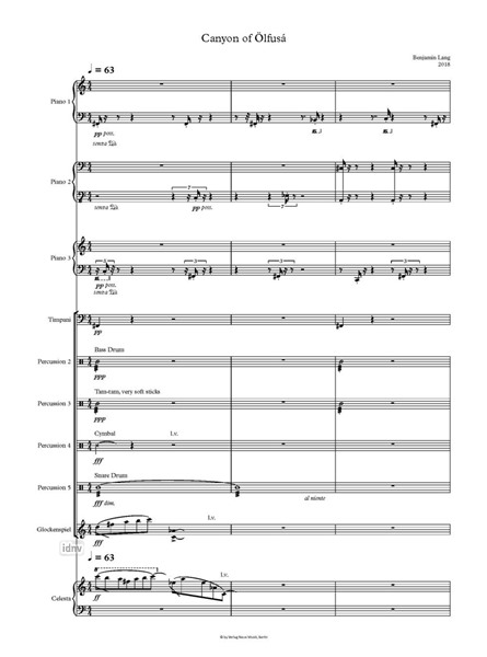 Canyon of Ölfusá für 3 Klaviere, 6 Schlagzeuger und Celesta (2018) Canyon of Ölfusá für 3 Klaviere, 6 Schlagzeuger und Celesta (2018)