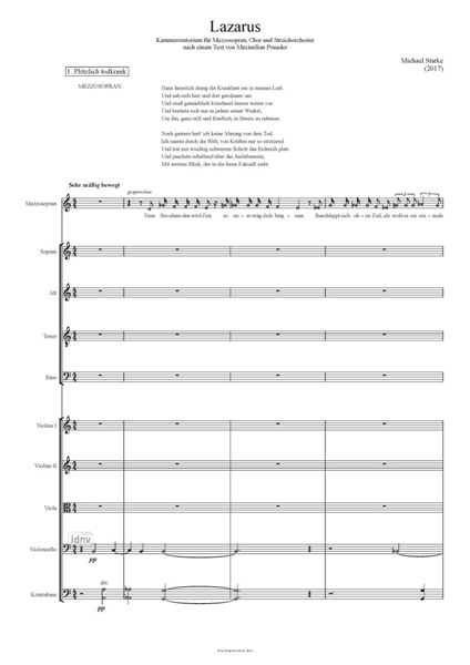 Lazarus Kammeroratorium für Mezzosopran, Chor und Streichorchester (2017) Lazarus Kammeroratorium für Mezzosopran, Chor und Streichorchester (2017)