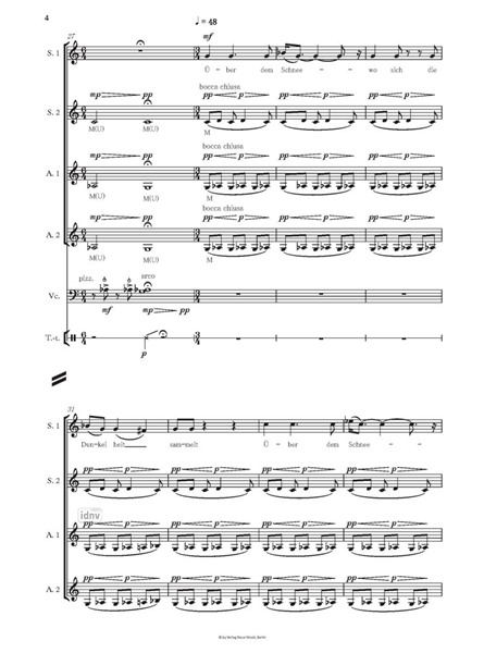 Schnee für Frauenchor, Violoncello und Schlagwerk (2018) Schnee für Frauenchor, Violoncello und Schlagwerk (2018)