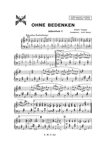 Ohne Bedenken für zwei Akkordeons Ohne Bedenken für zwei Akkordeons