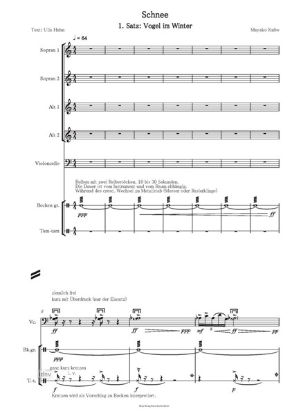 Schnee für Frauenchor, Violoncello und Schlagwerk (2018) Schnee für Frauenchor, Violoncello und Schlagwerk (2018)