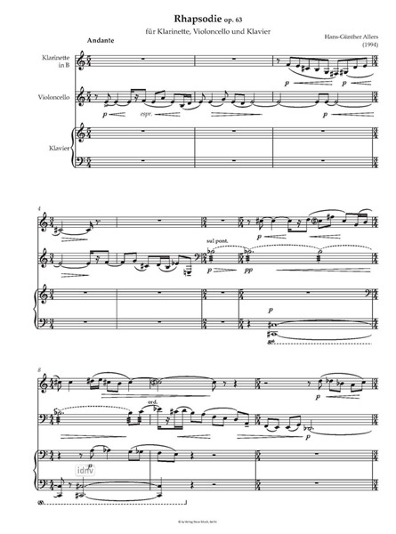 Rhapsodie für Klarinette, Violoncello und Klavier op. 63 (1994) Rhapsodie für Klarinette, Violoncello und Klavier op. 63 (1994)