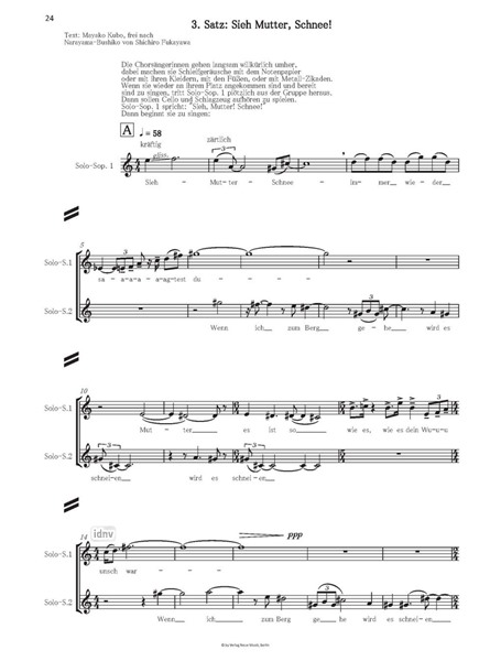 Schnee für Frauenchor, Violoncello und Schlagwerk (2018) Schnee für Frauenchor, Violoncello und Schlagwerk (2018)