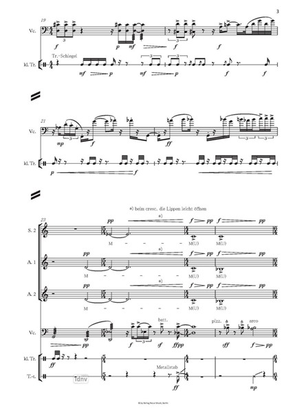 Schnee für Frauenchor, Violoncello und Schlagwerk (2018) Schnee für Frauenchor, Violoncello und Schlagwerk (2018)