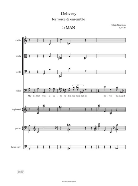 Delivery für Stimme und Ensemble (2018) Delivery für Stimme und Ensemble (2018)