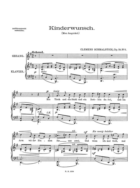 Vier Kinderlieder op. 72 für Gesang und Klavier Vier Kinderlieder op. 72 für Gesang und Klavier