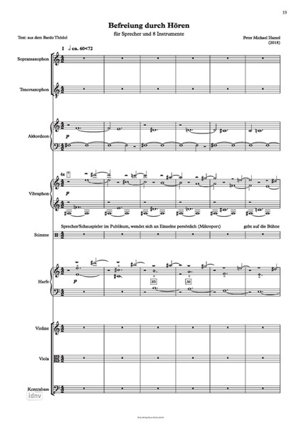 Befreiung durch Hören für Sprecher und 8 Instrumente (2018) Befreiung durch Hören für Sprecher und 8 Instrumente (2018)