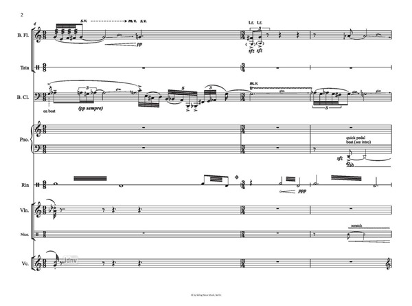 The Shining of Abyss and the Darkness of Light für Flöte (auch Piccolo & Bassflöte), Bassklarinette (auch Klarinette in B & Es-Klarinette), Klavier, Violine, Violoncello, perkussive Zusatzinstrumente und Tonbandzuspielung (2020) The Shining of Abyss and the Darkness of Light für Flöte (auch Piccolo & Bassflöte), Bassklarinette (auch Klarinette in B & Es-Klarinette), Klavier, Violine, Violoncello, perkussive Zusatzinstrumente und Tonbandzuspielung (2020)