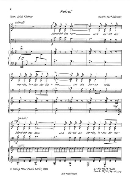 Aufruf für gemischten Chor und Klavier Aufruf für gemischten Chor und Klavier