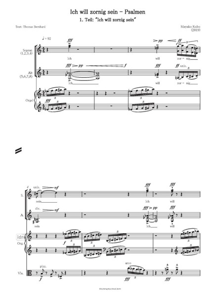 Ich will zornig sein - Psalmen für 8-stimmiges Frauen-Vokalensemble, Viola und Orgel (2019) Ich will zornig sein - Psalmen für 8-stimmiges Frauen-Vokalensemble, Viola und Orgel (2019)