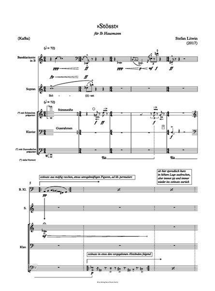 Stösst für Sopran, Bassklarinette und präpariertes Klavier (2017) Stösst für Sopran, Bassklarinette und präpariertes Klavier (2017)