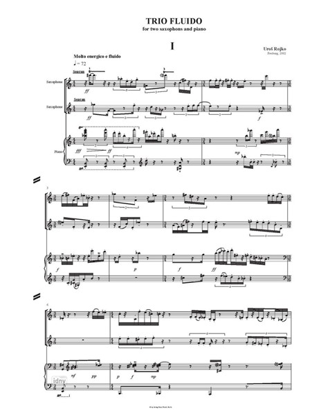 Trio Fluido für zwei Saxophone und Klavier (2002, rev. 2003) Trio Fluido für zwei Saxophone und Klavier (2002, rev. 2003)