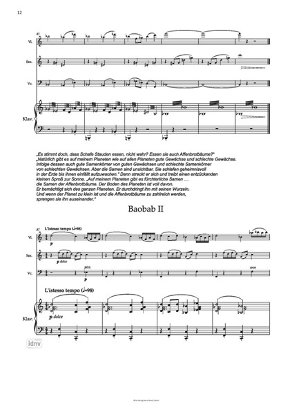 Der kleine Prinz trifft DICH für Sprecher*in, Violine, Altsaxophon, Violoncello und Klavier (2022) Der kleine Prinz trifft DICH für Sprecher*in, Violine, Altsaxophon, Violoncello und Klavier (2022)