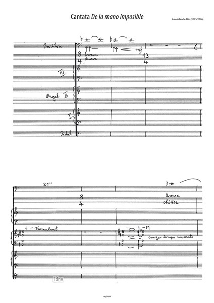 Cantata "De la mano imposible" für Bariton und Orgel (2025/2026) Cantata "De la mano imposible" für Bariton und Orgel (2025/2026)