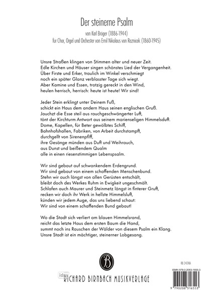 Der steinerne Psalm für gemischten Chor, Orgel und Orchester Der steinerne Psalm für gemischten Chor, Orgel und Orchester