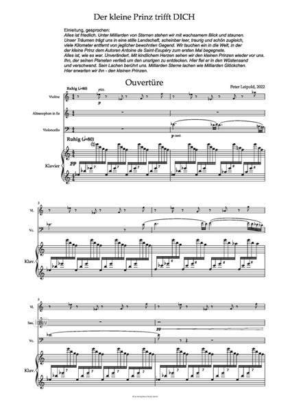 Der kleine Prinz trifft DICH für Sprecher*in, Violine, Altsaxophon, Violoncello und Klavier (2022) Der kleine Prinz trifft DICH für Sprecher*in, Violine, Altsaxophon, Violoncello und Klavier (2022)