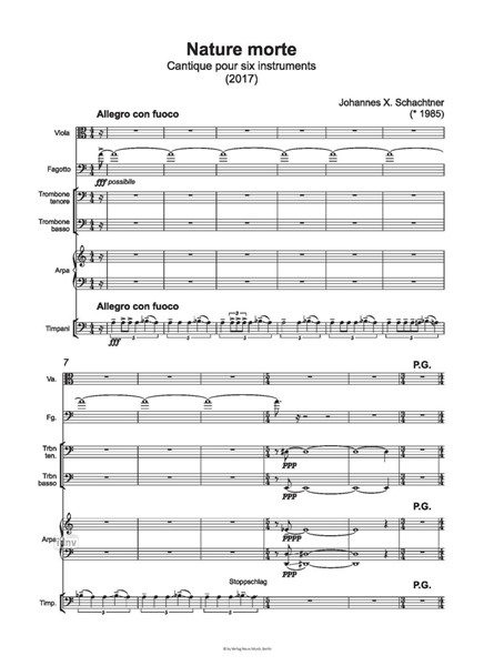 Nature morte für Viola, Fagott, Tenor- und Bassposaune, Harfe und Pauke (2017) Nature morte für Viola, Fagott, Tenor- und Bassposaune, Harfe und Pauke (2017)
