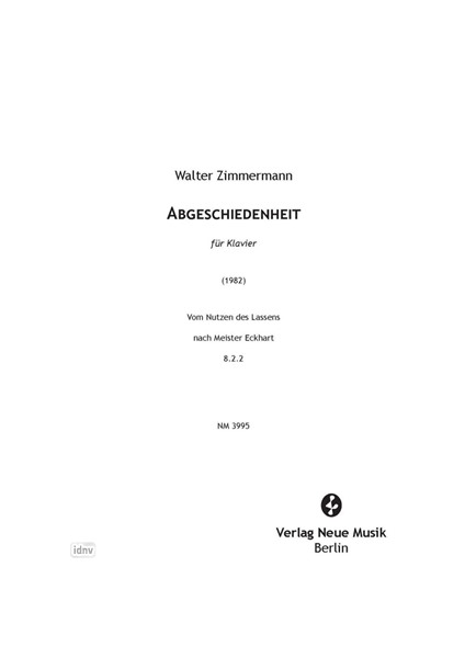 Abgeschiedenheit für Klavier (1982) Abgeschiedenheit für Klavier (1982)